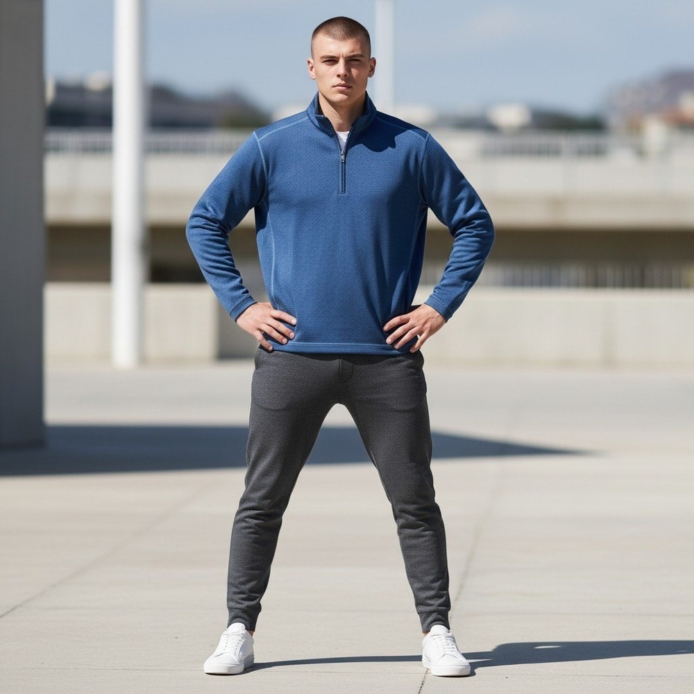Pebble Beach Performance Pullover Medium Blue Heathered Quarter Zip Golf Top